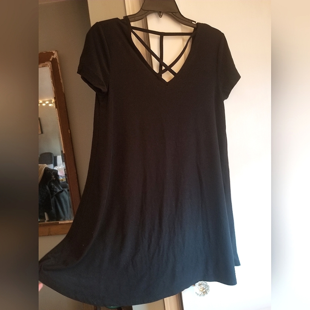 Short flowy short sleeve strappy dress or oversize top, size medium